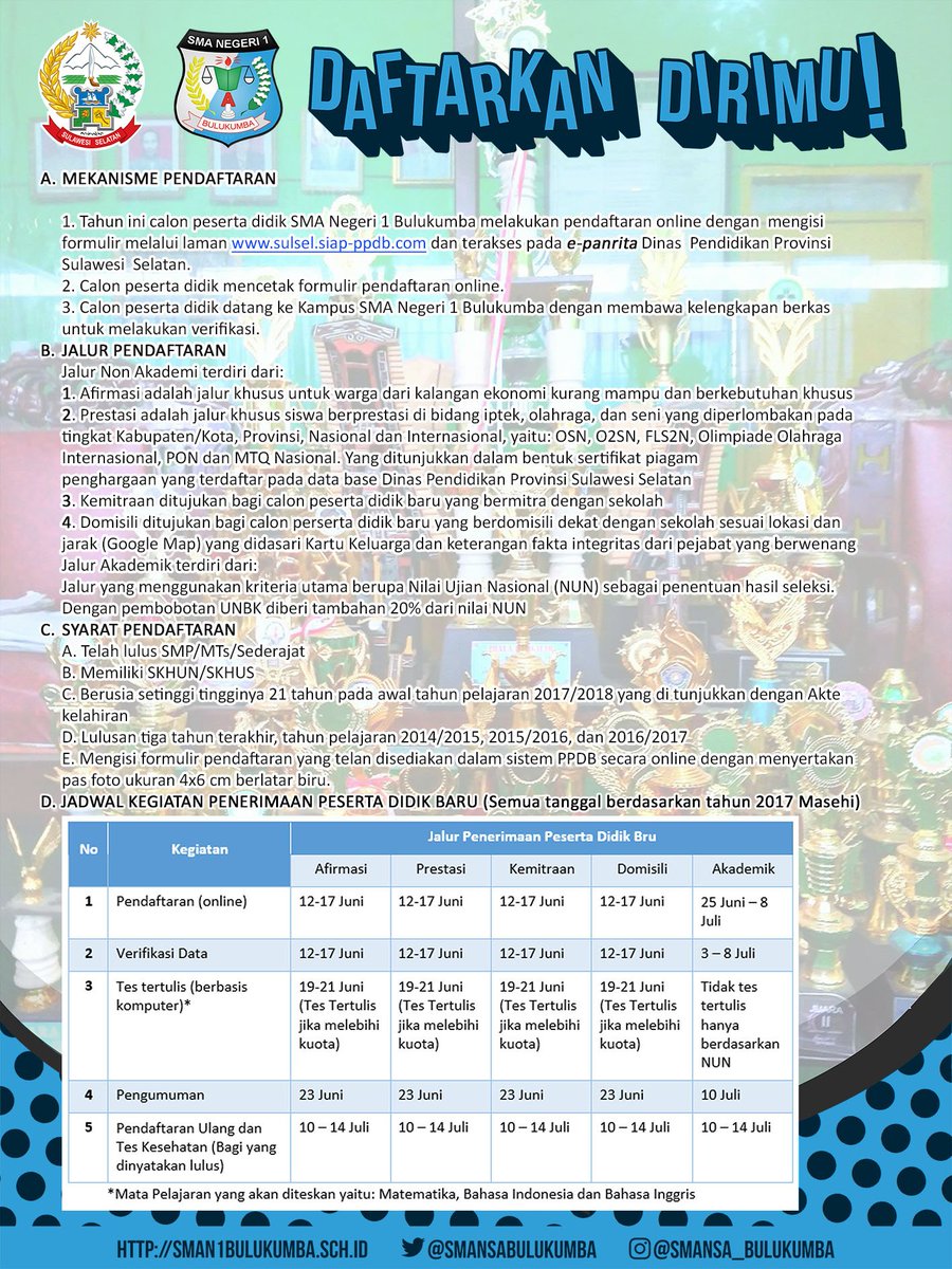 SmansaBulukumba's tweet photo. Pendaftaran Peserta Didik Baru Tahun Pelajaran 2017/2018 https://t.co/aw0hcnkOg9