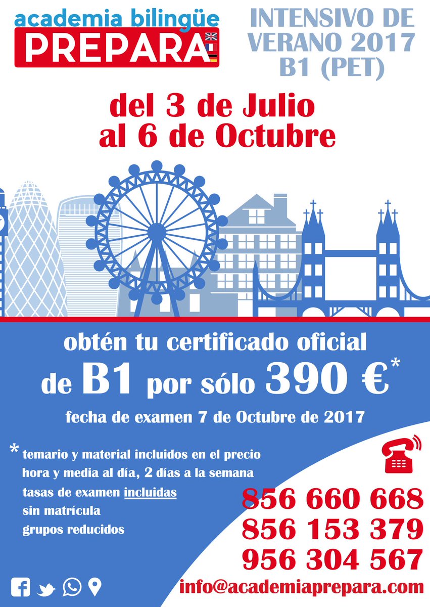 infoPrePara's tweet photo. Intensivo de #ingles para verano Examene oficiales #Cambridge. Tasas, material y todo lo necesario incluido en el precio. https://t.co/C9jj4Cm0CO