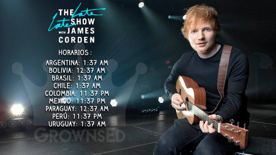 EdSheeranLatinA's tweet photo. Horarios para el estreno del Carpool Karaoke de Ed: 
(creditos: GrounsED) https://t.co/cPxjbpLcKJ