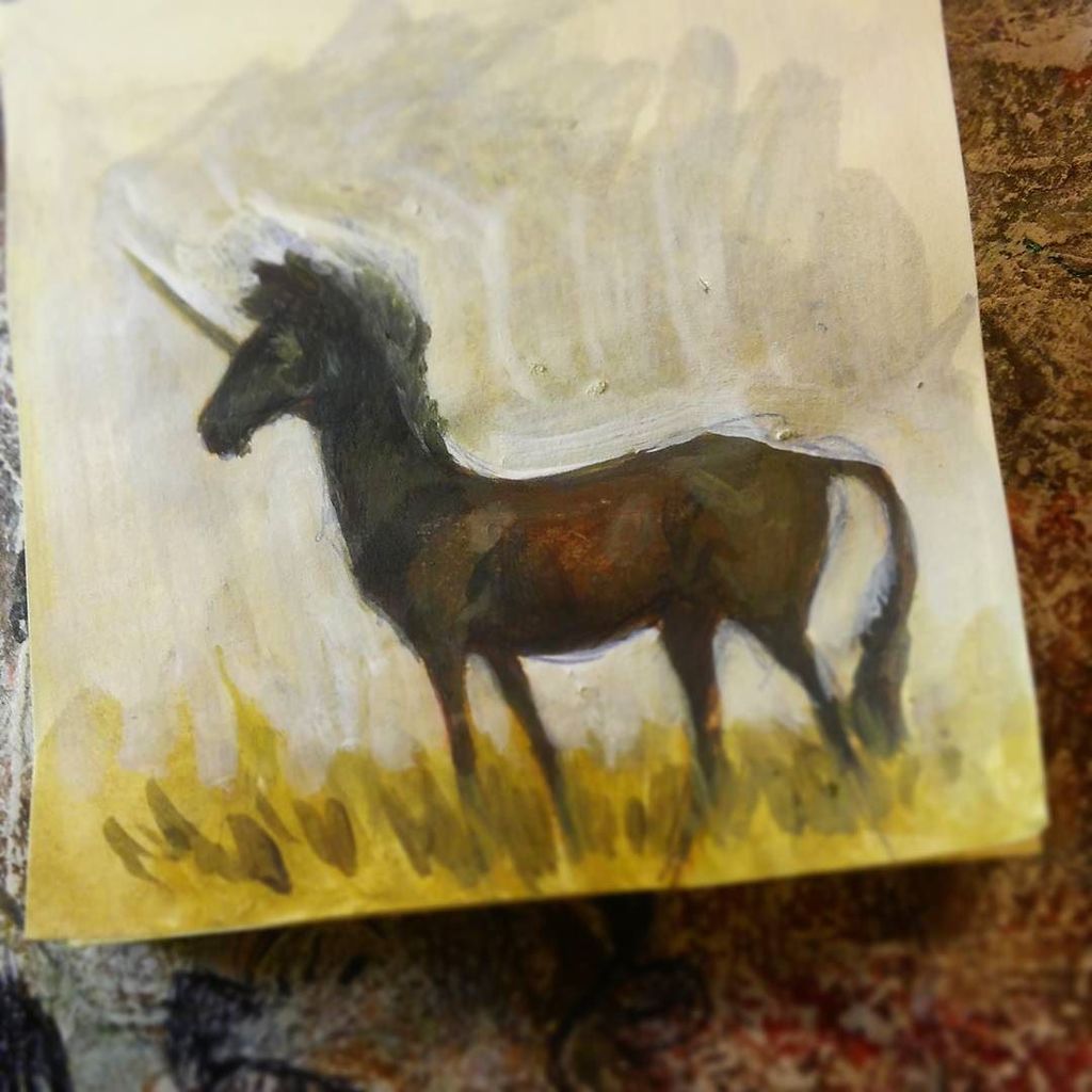 It's very annoying when you can paint something better on a post-it note than you can on a prepped drawing - ah. 
#unicorn #painting #art #…
