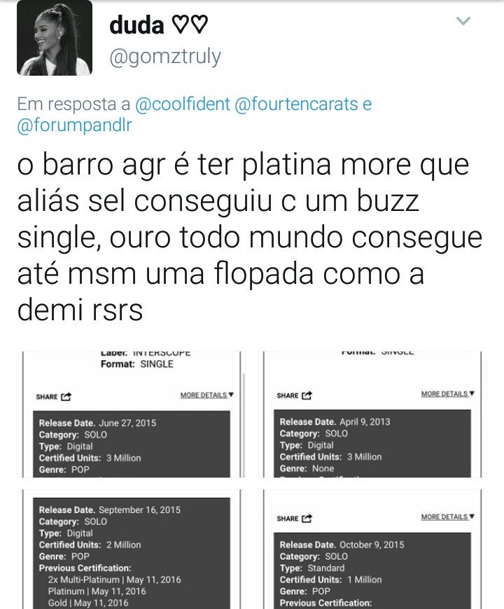 selenatorslixos's tweet photo. @gomztruly cadela vive de mandar Shades para a Demi mas pra seleninha n pode, não passa de uma vergonha pra família igual a lupuselena https://t.co/DhuImnYgqT