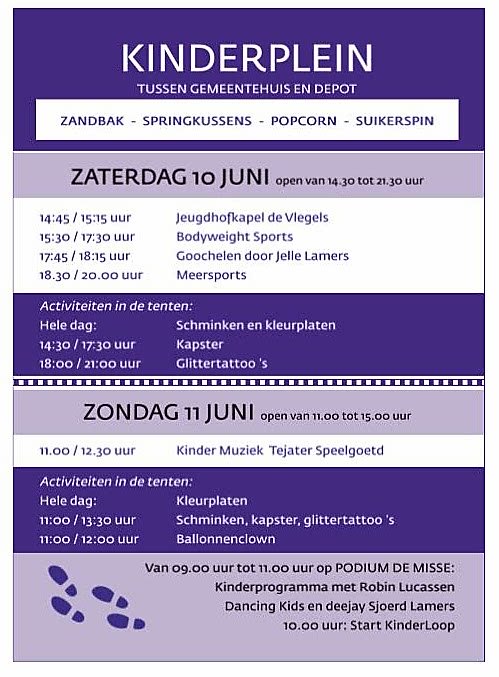 SamenloopHeesch's tweet photo. Het programma van het #kinderplein @SamenloopHeesch #KinderLoop @AangenaamHeesch #Heesch @bdossenomgeving @dtvoss @MooiBernheze https://t.co/9Zp1J1nqPE