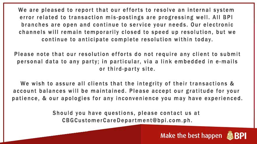 TalktoBPI's tweet image. Updates on our advisory.