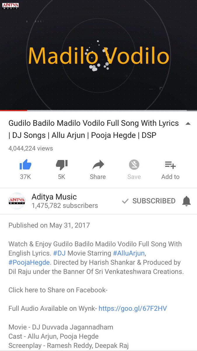 mAdhuArjun10's tweet photo. #DJsecondSingle lyrical song crossed 4 Million views with 37K likes . @alluarjun &amp; @ThisIsDSP combo always rocks

👉https://t.co/zD5YVjI0W2👈 https://t.co/qp9luJAiw8