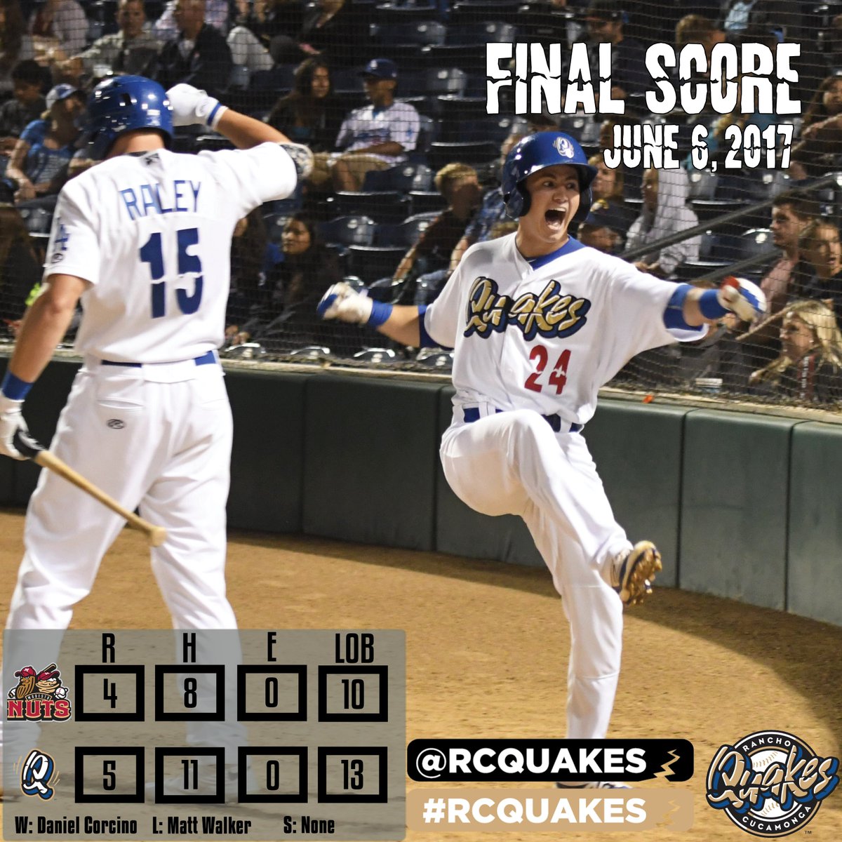RCQuakes's tweet photo. BALLGAME!!! Hey @ZachCMU, are you happy about the @Lraley00 walk-off homer??? https://t.co/eSFElTOTOQ