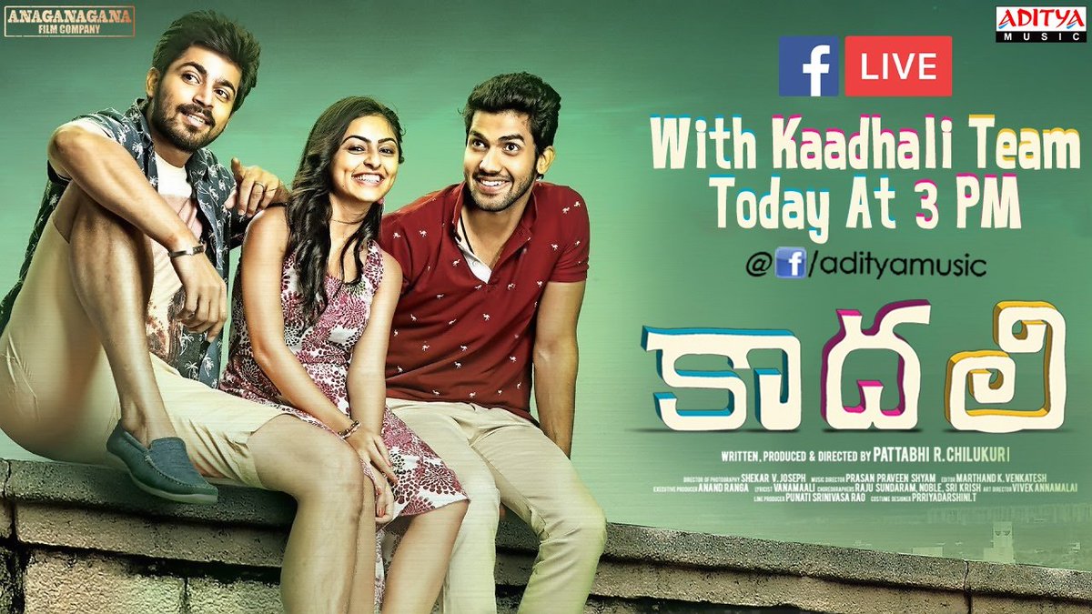 Live Chat With Team #Kaadhali @iamharishkalyan @saironak3 & #PoojaDoshi Today At 3 PM On Our Official #FB Page 😃 Stay tuned to @adityamusic