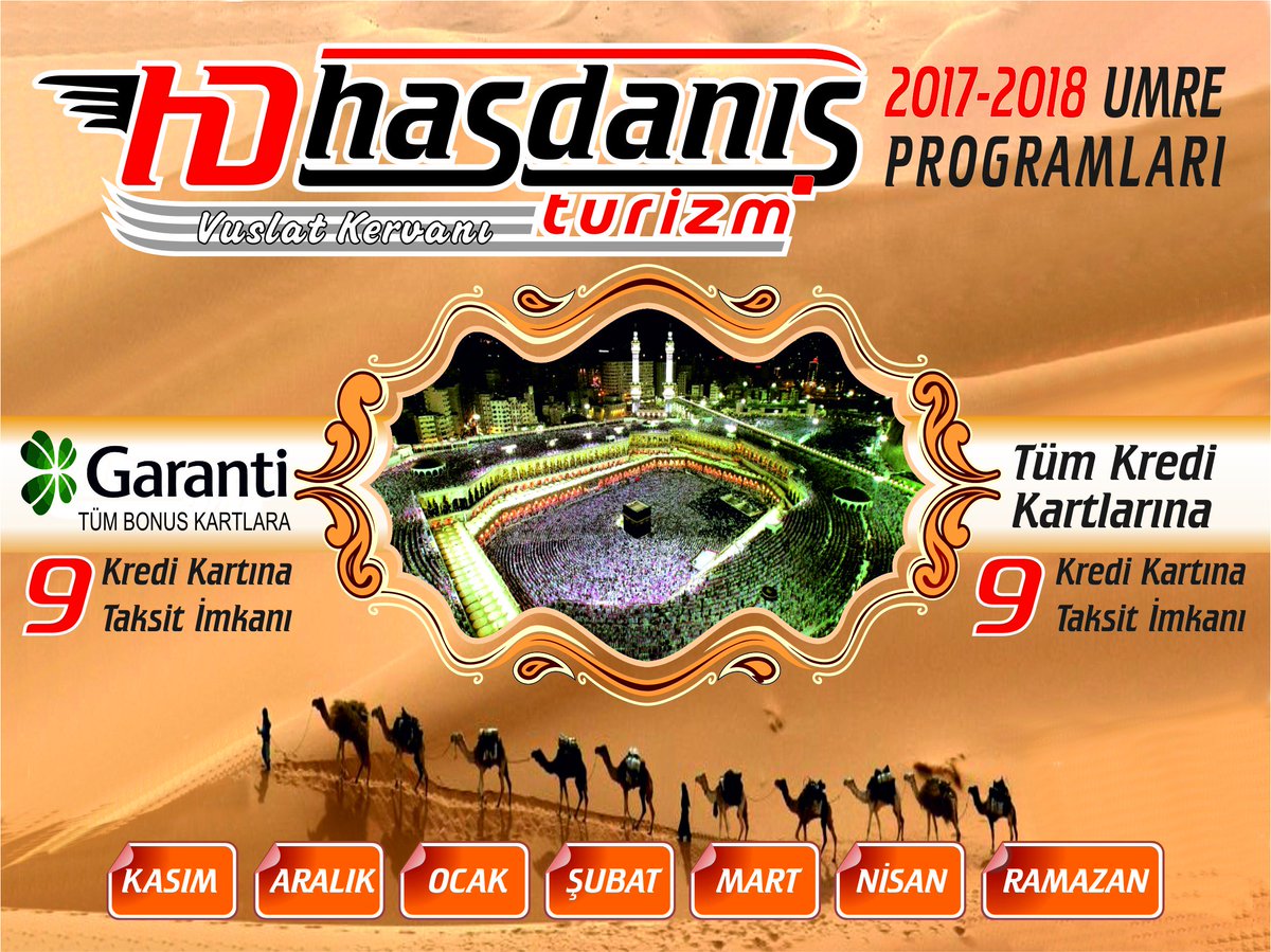 <a href="/HasdanisTurizm/">Hasdanış Turizm</a> Hac ve Umre 2017-2018 Erken Kayıtlar başlamıştır, Bilgi ve irtibat için bize ulaşın: 0352 235 13 00-537 867 97 48