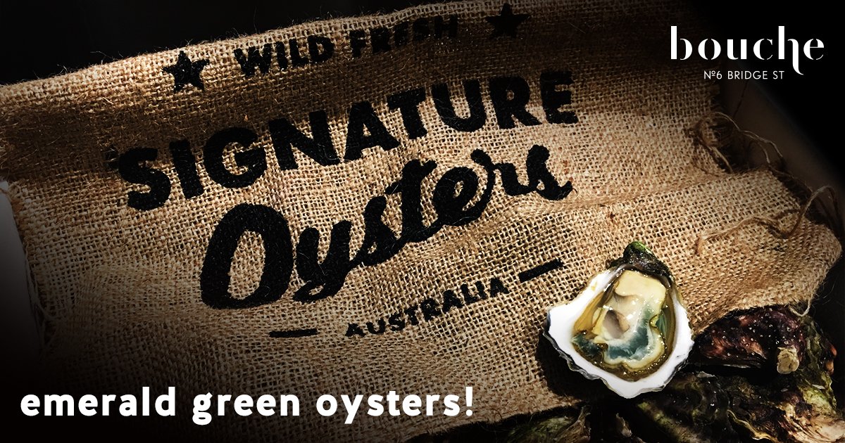 This week only at #boucheonbridge: #emeraldgreenoysters from <a href="/SigOysters/">Signature Oysters</a>! 
#merimbulaoysters 
To book a table go to boucheonbridge.com