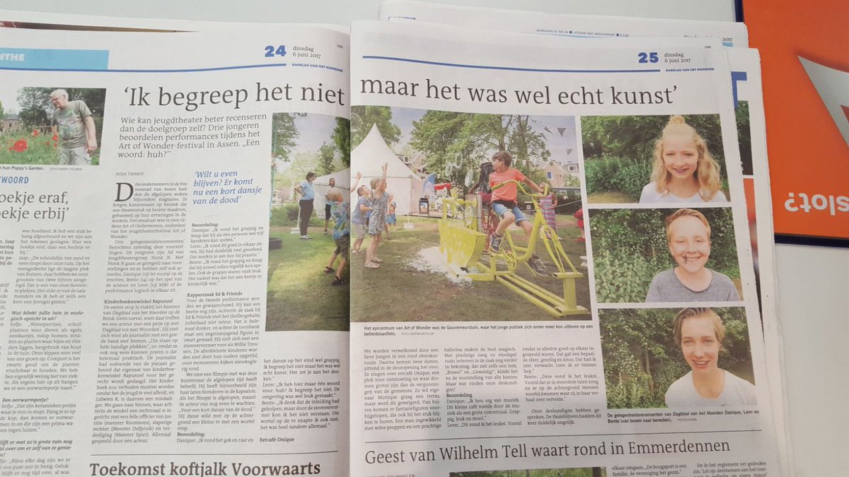 ArtofWonder_JTF's tweet photo. Mooi artikel @dvhn_nl over de Theaterbende van JeugdTheaterSchool Honk N tijdens Art of Wonder https://t.co/h6lIISnHHn