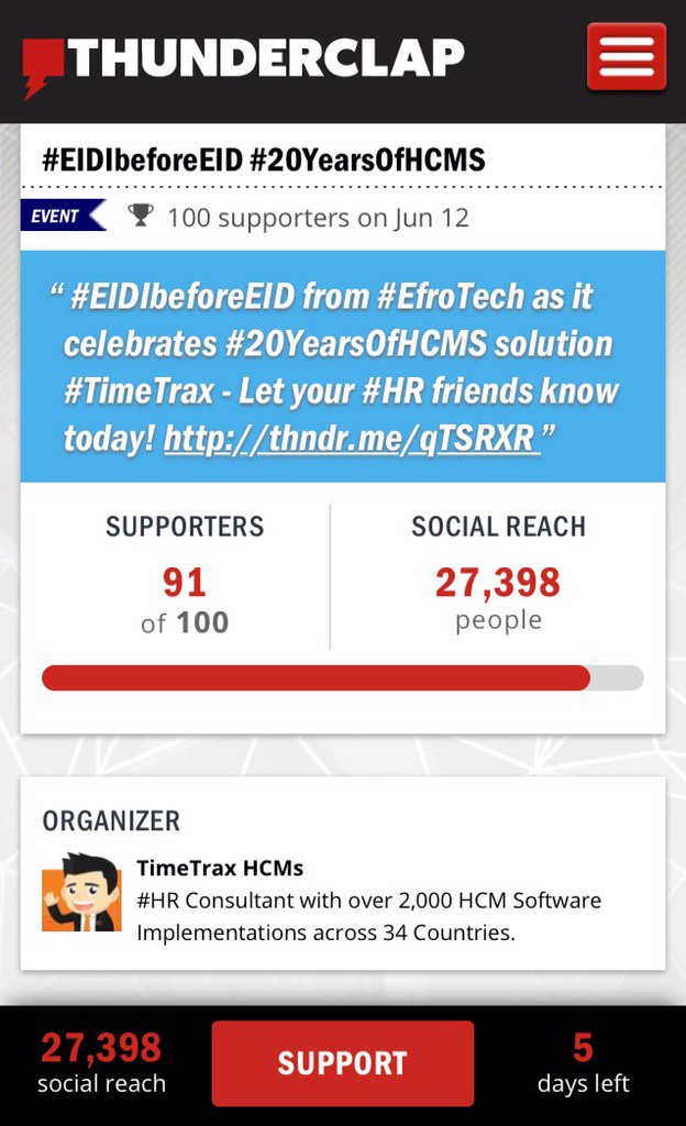 TimeTraxHR's tweet photo. Spread the Awareness. Spread HR Excellence. #20YearsOfHCMS @ThunderclapIt @kickstarter @PakistanHR @PASHAORG https://t.co/v4pr6R3S2q