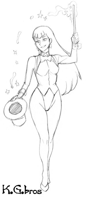 ◎落書き「Justice League Action」からザターラさん。ウロ覚えですが、プレビューで観て描きたくなりました。普段はハットを被っていますが、V字に切った前髪が良い感じ。 