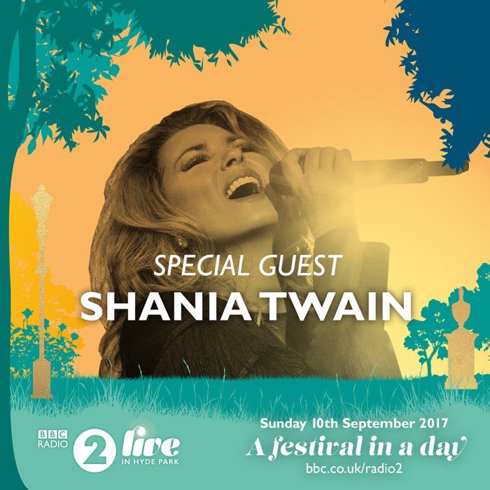 ShaniaCanada's tweet photo. It's OFFICIAL!! ✨
Shania Twain will be performing at the BBC Radio 2 Festival in Hyde Park on Sept 10th!
Tickets go on sale Thursday https://t.co/vKyFuMPIzX