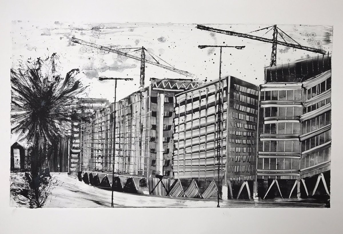 JulieSimmonds1's tweet photo. Latest Reading Project mono-print #WSTreadinguk #rdguk #wst2017 #printmaking #monoprint #Monochrome #NightScape #cityscape #contemporaryart https://t.co/Qw6cBMjENw