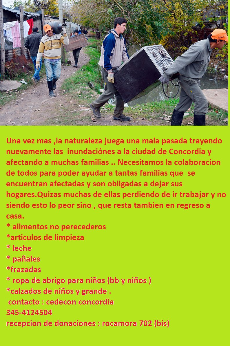 cedecon09's tweet photo. @pablitolescano se que sos una persona muy solidaria lo posteó en tu Twitter así nos ayudan a ayudar. Concordia nos necesita!! https://t.co/HAMqlvOBX0