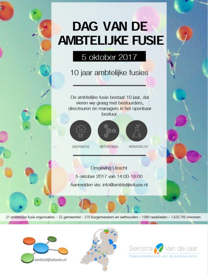 We vieren 10 jaar <a href="/ambtelijkefusie/">AmbtelijkeFusie.nl</a> tijdens de "Dag van de Ambtelijke Fusie" op 5/10/17. Meld je nu aan: seinstravandelaar.nl/nieuws/dagvand…