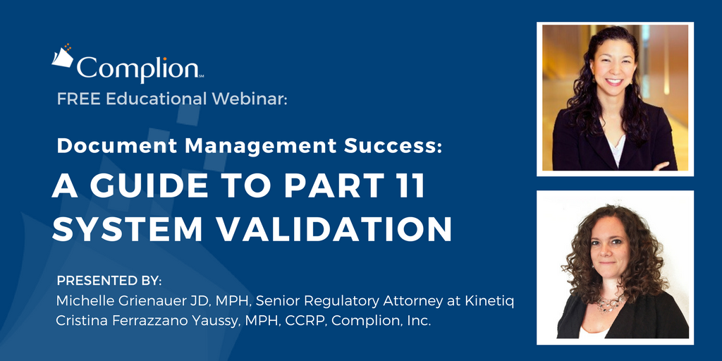 ComplionInc's tweet image. Learn what #ResearchSites need to know about validating computer systems #CFRPart11 #SystemValidation #DMS hubs.ly/H07J-zF0