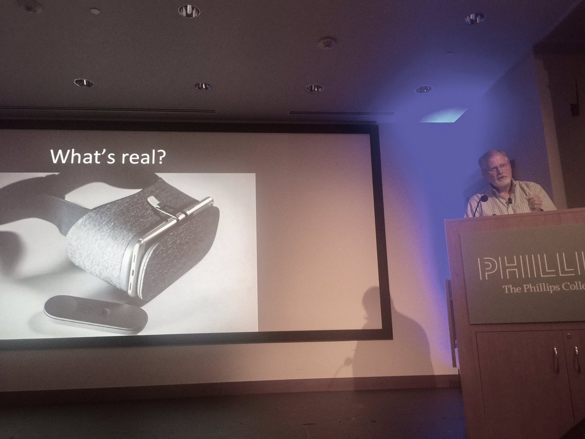 adruin's tweet photo. Last night's amazing #FIAumd evening of talks/demos on #VR #AR #360video. Questions on what is real? What is storytelling? @PhillipsMuseum https://t.co/FHqjkT4lr5