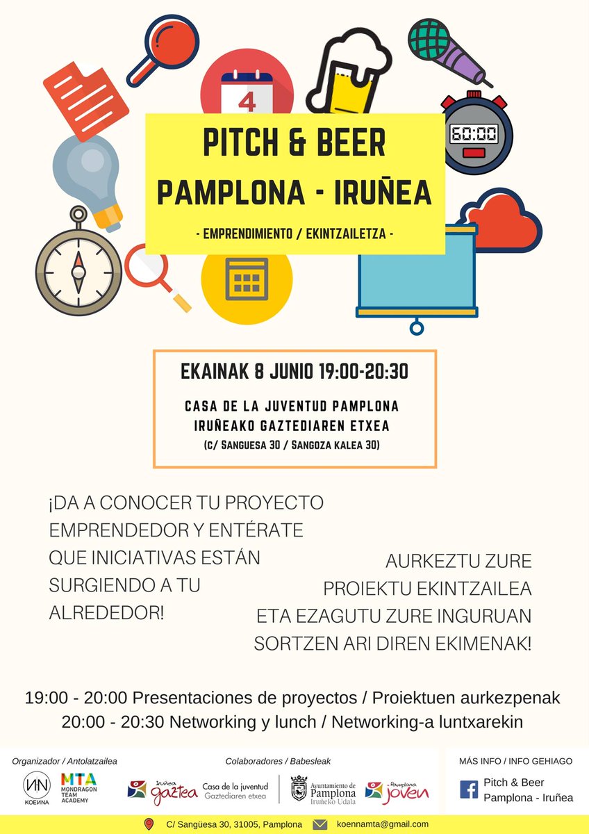 koennacompany's tweet photo. Ya está todo cerrado! Os esperemos el jueves en la casa de la juventud de Pamplona para realizar la 2ª edición del Pitch &amp; Beer! https://t.co/5Au8Yowhw8