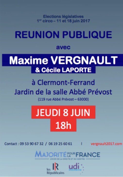 mavergnault's tweet photo. Je vous donne rendez-vous jeudi 8 à 18h au 119 rue Abbé Prevost pour une grande réunion. Venez nombreux ! #Circo6301 #Vergnault2017 https://t.co/mex8GyN8NB