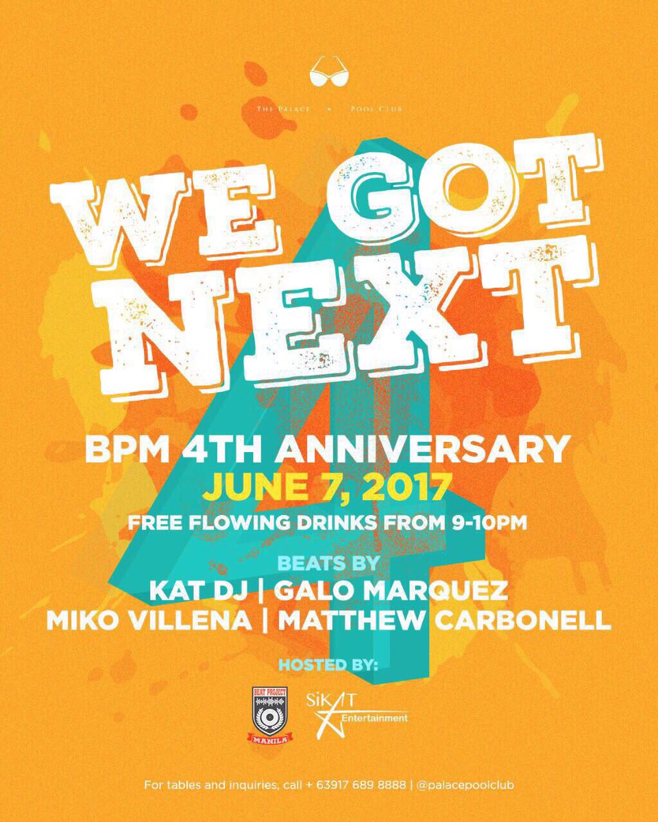 cj899's tweet photo. Happy 4th Anniversary to @BeatProjectMNL β€οΈ celebration is tonight at the Pool Club! #BeatProjectMNL #WeGotNext https://t.co/2cPg482XWI