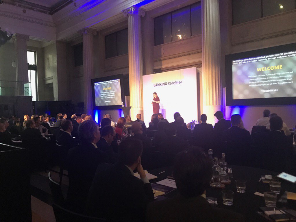 TW_Gary's tweet photo. #bankingredefined #thoughtworksuk MD @RuthHarrisonUK takes London stage to kick off a look into #fintech future. https://t.co/GmGlPImtR5