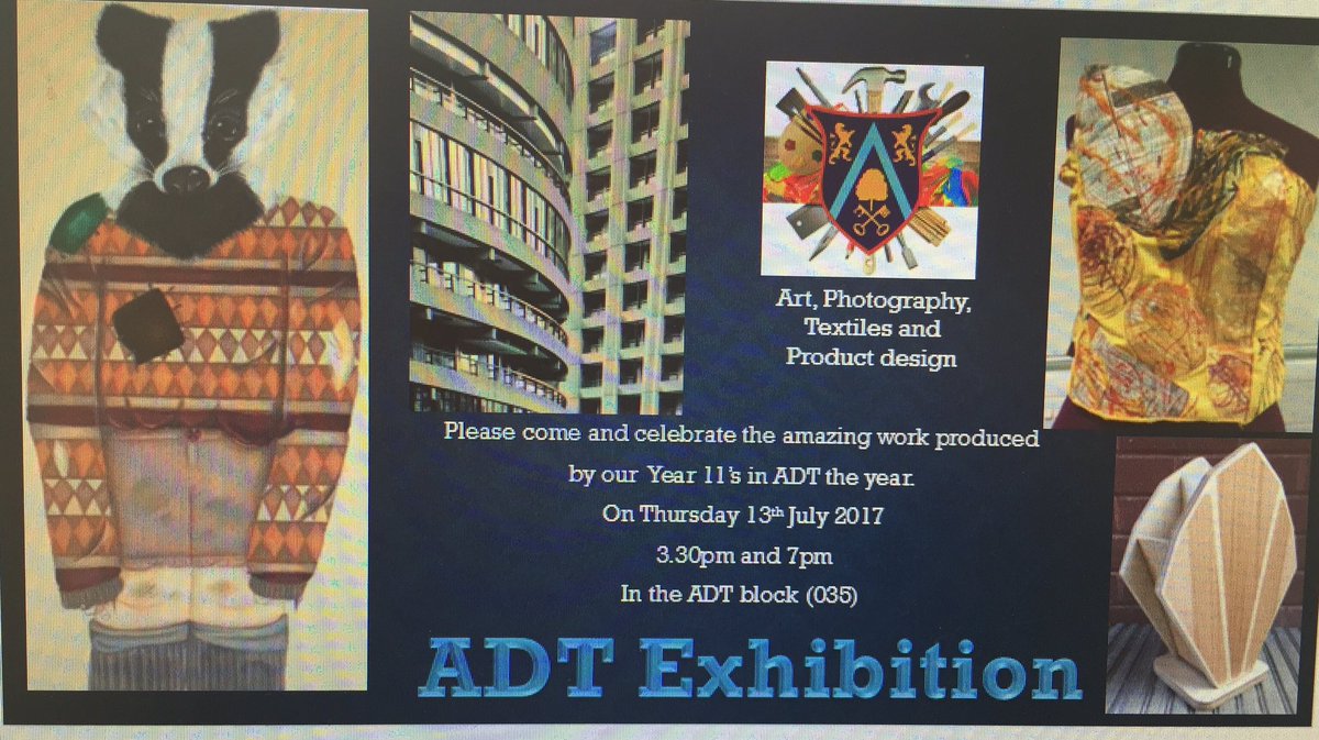 AMSTechnology's tweet photo. Come and celebrate.                        End of year 11 ADT exhibition. Thursday 13th July. 3.30pm -7.30pm in ADT block. https://t.co/NnNdNxmI5T
