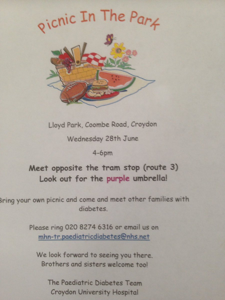 CHAHDiabetes's tweet photo. Picnic in the park-please join the paediatric diabetes team on 28th June 4-6pm https://t.co/KGPRCfMacc