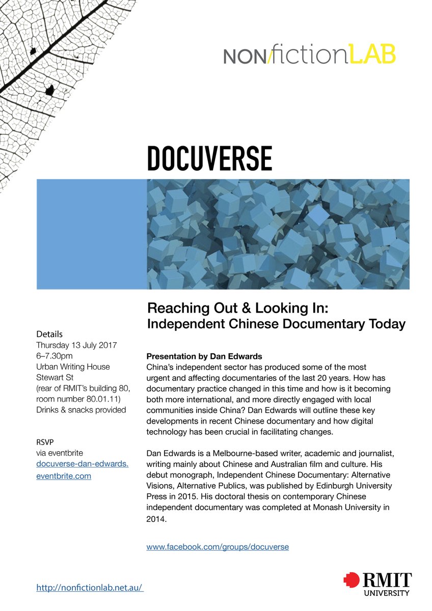 MutinyMedia's tweet image. Snapshots series #Docuverse talk by Dan Edwards Reaching Out &amp;amp; Looking In: Independent Chinese Documentary Today docuverse-dan-edwards.eventbrite.com