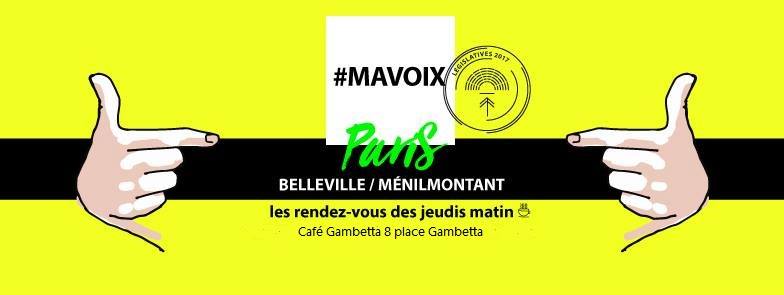 MaVoixParis's tweet photo. tous les jeudis à 8h30 RdV au Café 8 place Gambetta 75020 pour infos  #MAVOIX #Legislatives2017  https://t.co/4qXCMu9zbF https://t.co/XP1ujltfxq