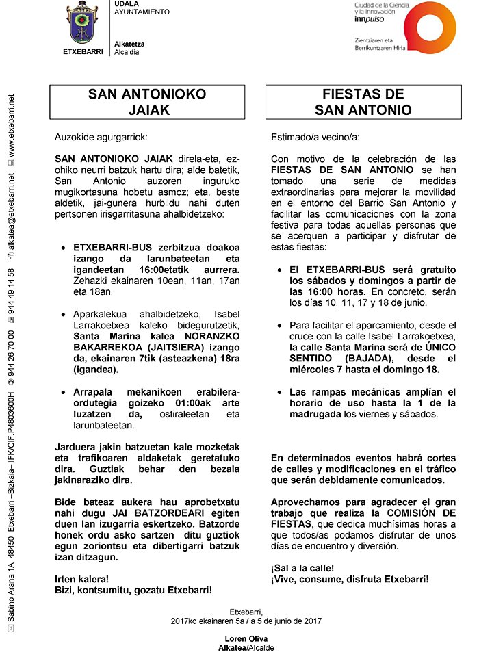 EtxebarriBizi's tweet photo. SAN ANTONIOko JAIAK 2017. EtxebarriBus gratuito fines de semana desde las 16:00. https://t.co/xWxOQRBDX0 #Etxebarri #Herribarri https://t.co/cvF8bOOh5h