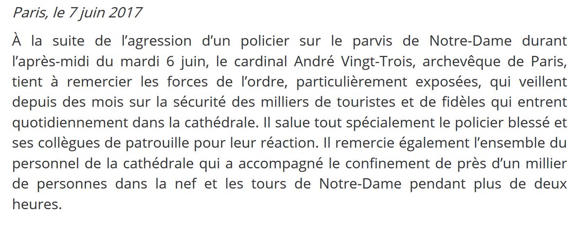 avingttrois's tweet photo. #Communiqué A la suite de l'attaque hier, le Cardinal rend hommage aux policiers et au personnel de @notredameparis https://t.co/I6dhM6tM82 https://t.co/9Cf5px5Y3R