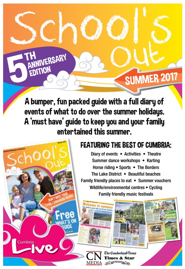 CNEnts's tweet photo. Contact us to be in our 5th Anniversary #SchoolsOut guide-going in titles The Cumberland News, The Whitehaven News &amp; Times &amp; Star. #Cumbria https://t.co/u40606e83n