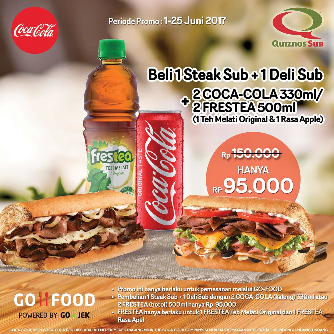 CocaCola_ID's tweet photo. Ga perlu bingung nentuin menu buka nanti karena kamu bisa order lewat GoFood paket spesial dari Quiznos + COCA-COLA yg warbyasak ini! https://t.co/tPkRHKMqdO