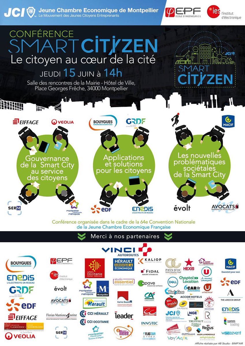 #SmartCityZen : une #conférence de la @JCE_Montpellier, le 15 juin à 14h HDV de #Montpellier. Inscriptions >> bit.ly/2sf3ogI