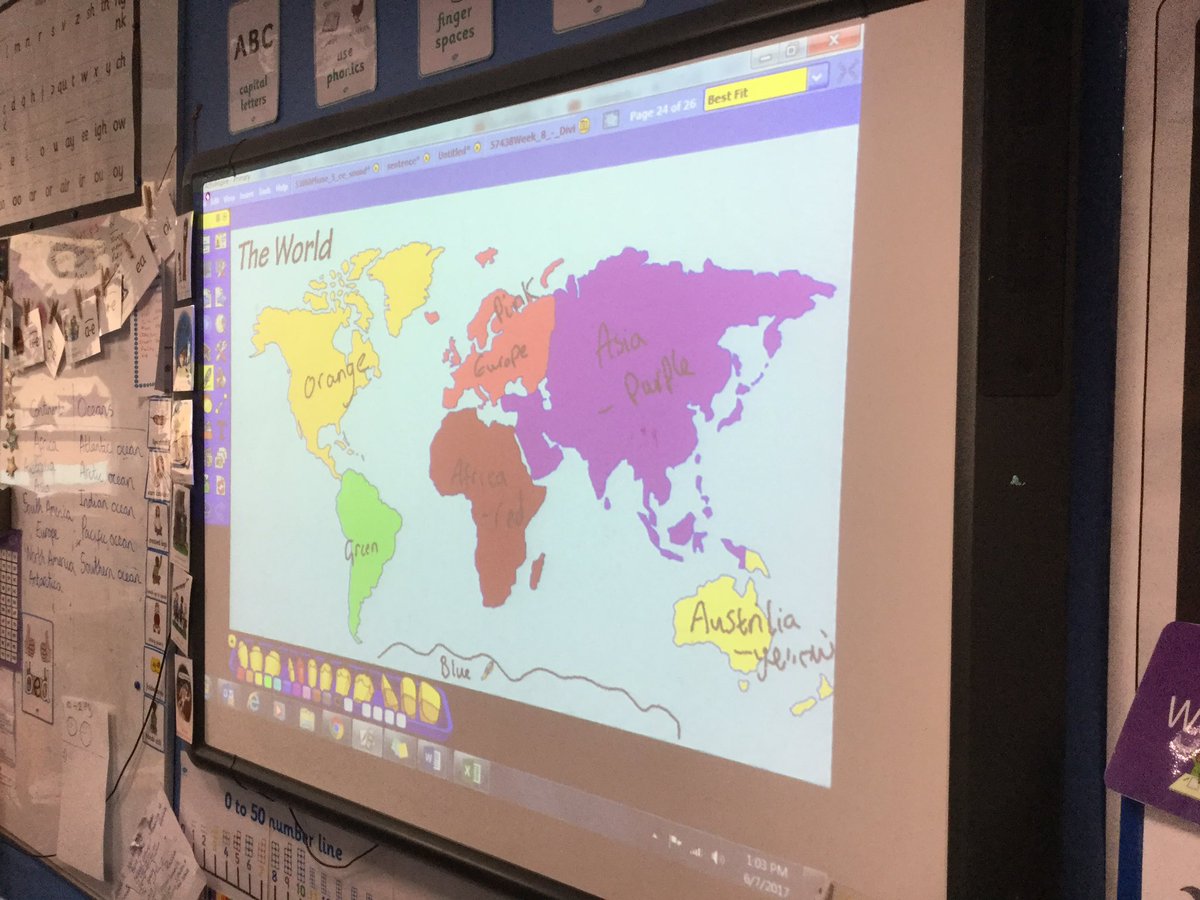 WSO_Year1's tweet photo. 1D and 1A worked together to collage and paint a giant map of the world! We have been learning all about the oceans and continents on Earth! https://t.co/KJyjKaJBRu