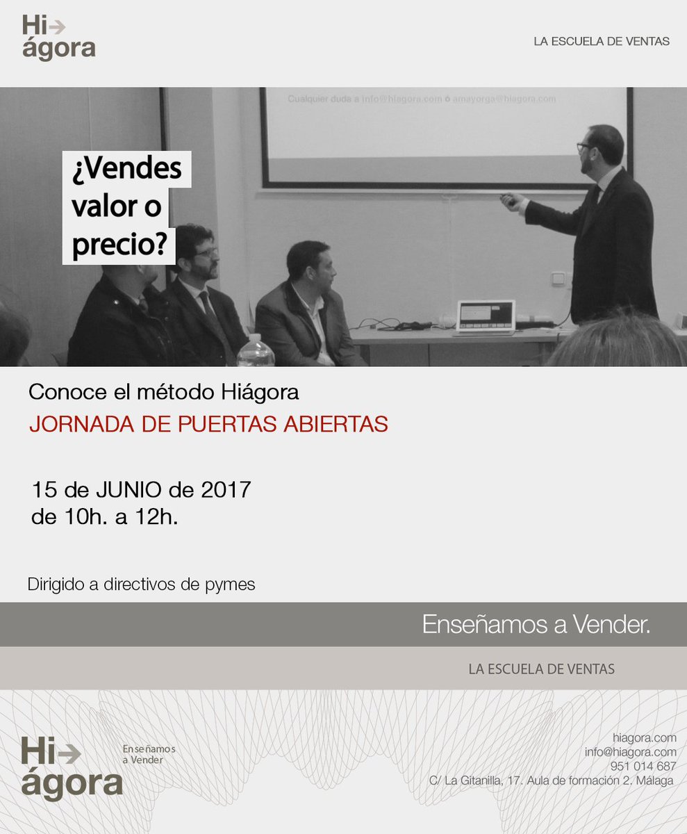 Hiagora_EV's tweet photo. "BUSCAMOS EMPRESAS QUE NO SE CONFORMEN CON IR TIRANDO"! Abrimos nuestras puertas. 15 de Junio. Reserva: https://t.co/cTfQfVWfsA @ajemalaga https://t.co/tGnXdIhiqk