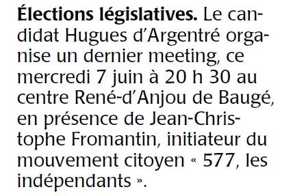 AgentClem's tweet photo. [A LIRE] @JCFromantin sera ce soir à Baugé-en-Anjou pour soutenir Hugues d'Argentré, candidat #577INDEPENDANATS https://t.co/TMP2Dg2ekj https://t.co/y71Rz9INf8