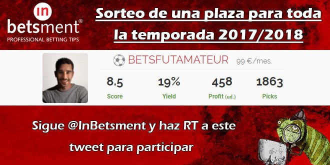 InBetsment's tweet photo. SORTEO de una plaza de @BetsFutAmateur para toda la temporada https://t.co/wToVlXlcr0 

RT a este tweet y follow @InBetsment para participar https://t.co/o7tMr15spU