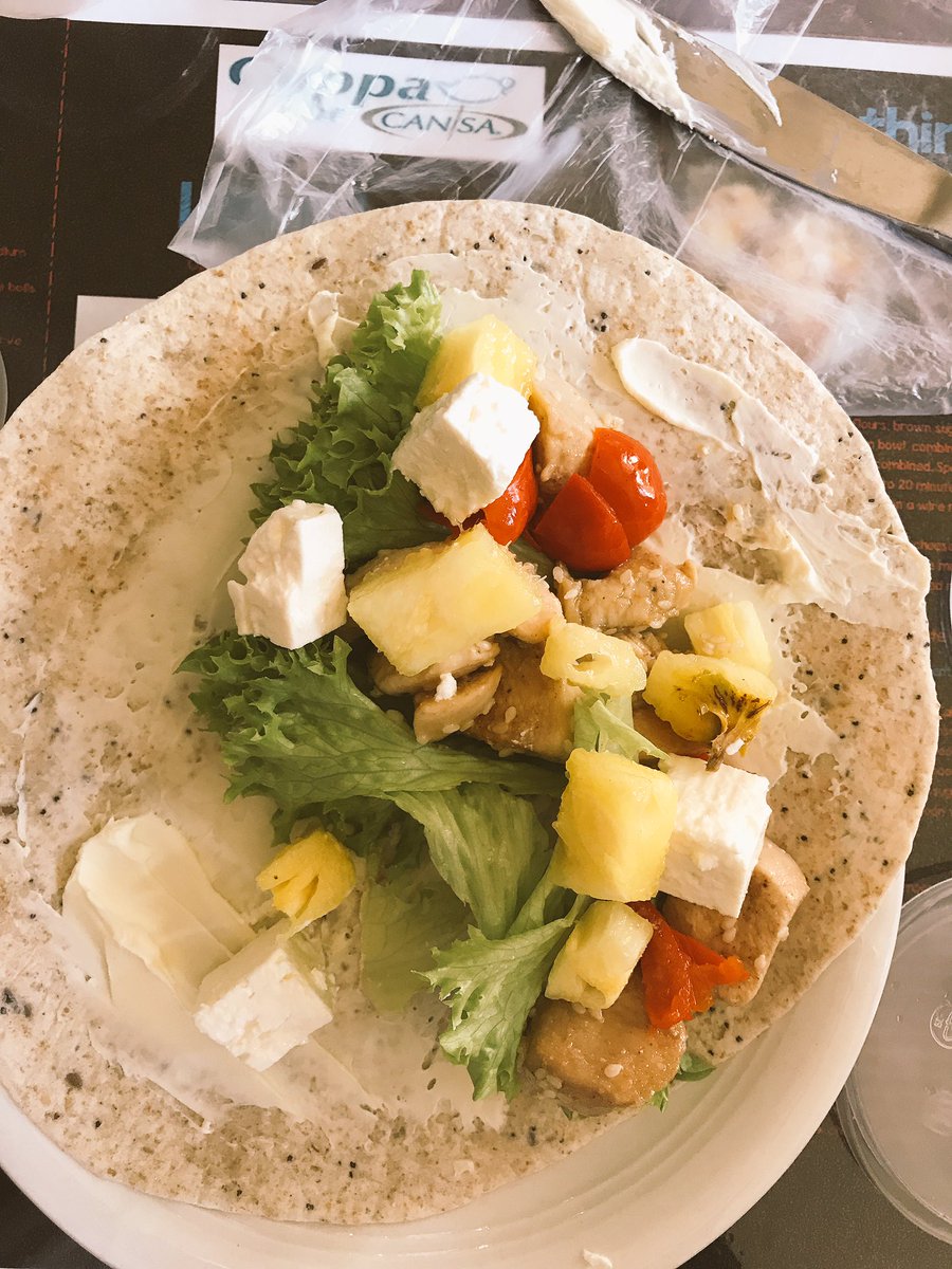 lbalona's tweet photo. Chef Skye Carson sharing ideas for 'guilt-free' #CuppaForCANSA events. Made my own yummy chicken wrap @Mrs_GG1 https://t.co/lmExGb3dUM
