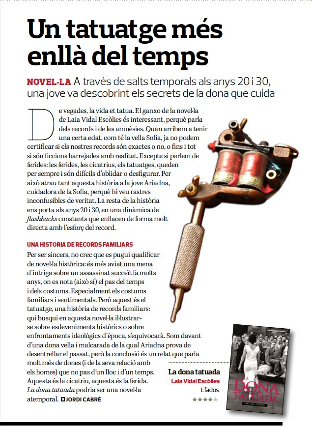 Molt contents després de llegir la ressenya de la novel·la LA DONA TATUADA, de <a href="/LaiaVidEs/">Laia Vidal</a>, publicada a <a href="/sapienscat/">Sapiens.cat</a>. Gràcies! #LaDonaTatuada