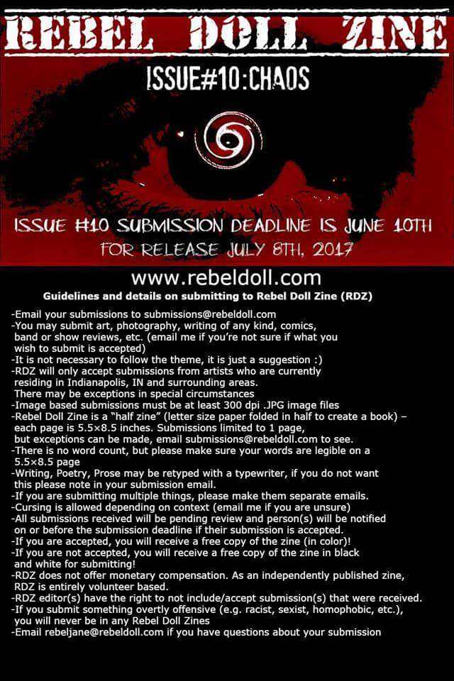 rebeldollzine's tweet image. Just a few days left to submit! #Callforsubmissions to be released for @GluestickIndy Deadline is 6/10 #zine info @ rebeldoll.com