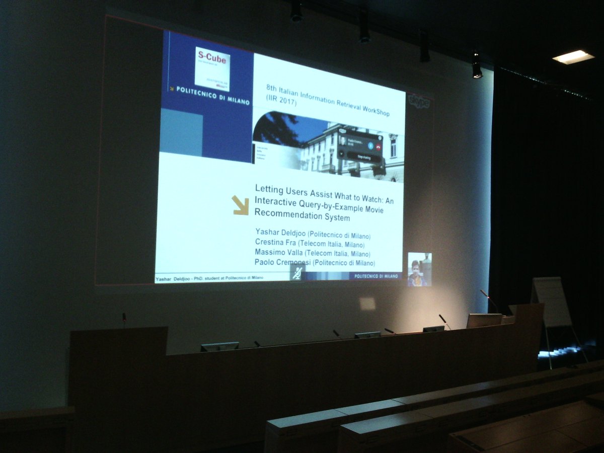iir2017's tweet photo. Yashar Deldjoo presents "Letting Users Assist What to Watch: An Interactive Query-by-Example Movie Recommendation System" #iir2017 https://t.co/OMGHPvAVzJ