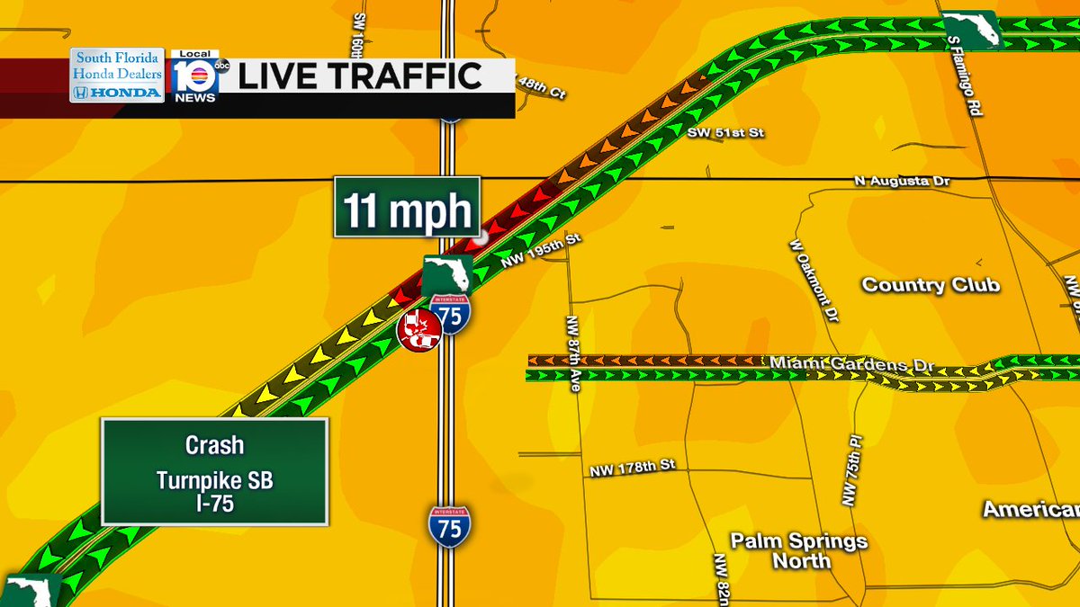 Crash on Turnpike SB at I-75 #traffic https://t.co/ij4DVL22GJ