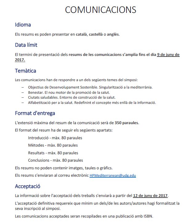 CpromosalutUdG's tweet photo. Animeu-vos a compartir les vostres experiències! Demà últim dia per a la presentació de #resums pel III Simposi Mediterrani Promoció Salut. https://t.co/vqLc3HrDsM