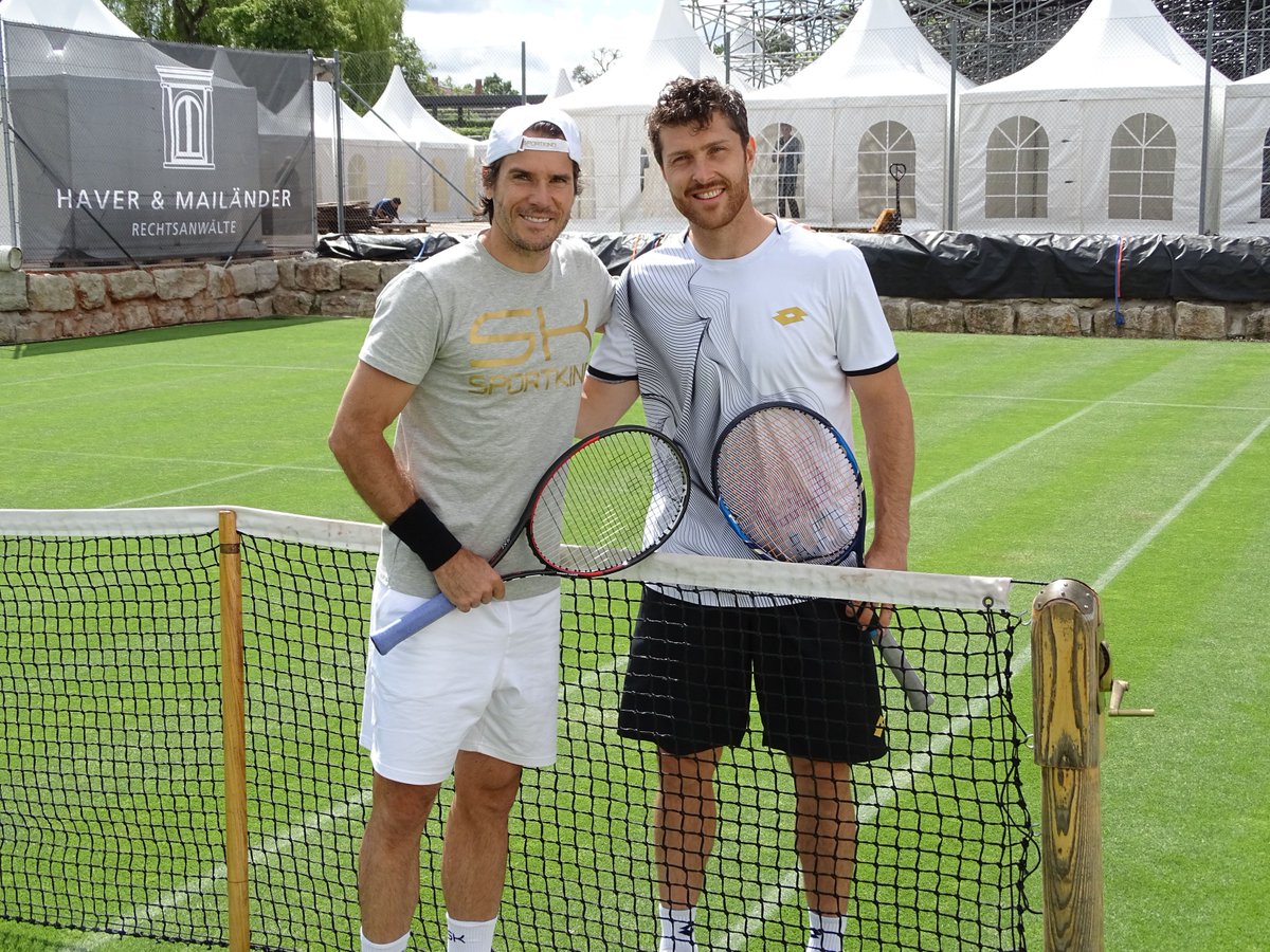 boss__open's tweet photo. First training session on our well prepared practice courts here in #Stuttgart!
#TommyHaas and his sparring partner #MichaelBerrer🎾 https://t.co/o7BiI7go4s