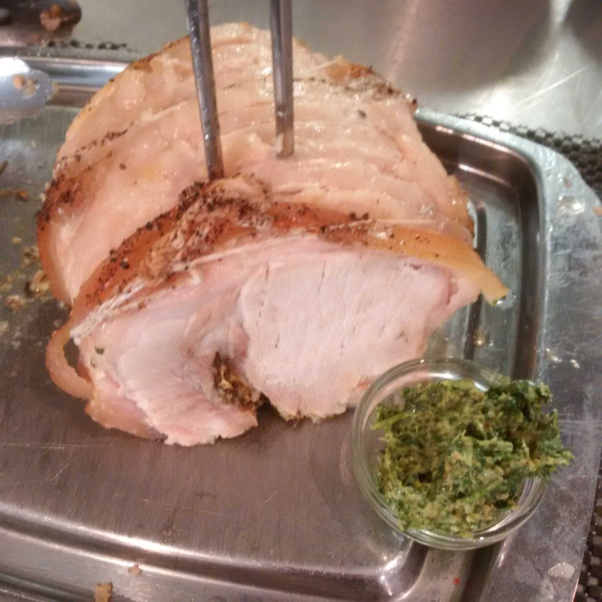 Today's meat is 'Porchetta' with a fresh zingy Salsa Verda.
