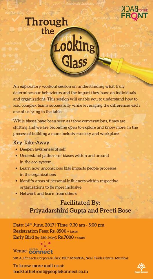 Join us on 14th June for the 'Through the Looking Glass' workshop! 

Register here: lnkd.in/fsXUed6   or call on 022-42228557