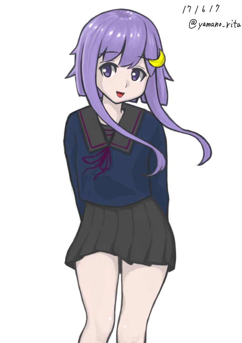 yayoi (kancolle) 1girl solo short hair with long locks skirt crescent purple hair school uniform  illustration images
