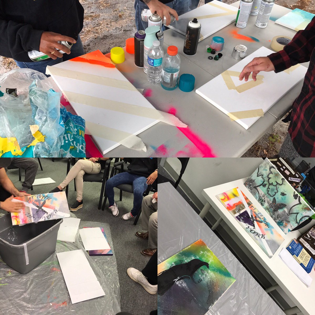 AionRecovery's tweet image. #Photography  #art class at  #aionrecovery. We spray painted the canvases and then applied images.  #mysoberadventure  #aionadventures