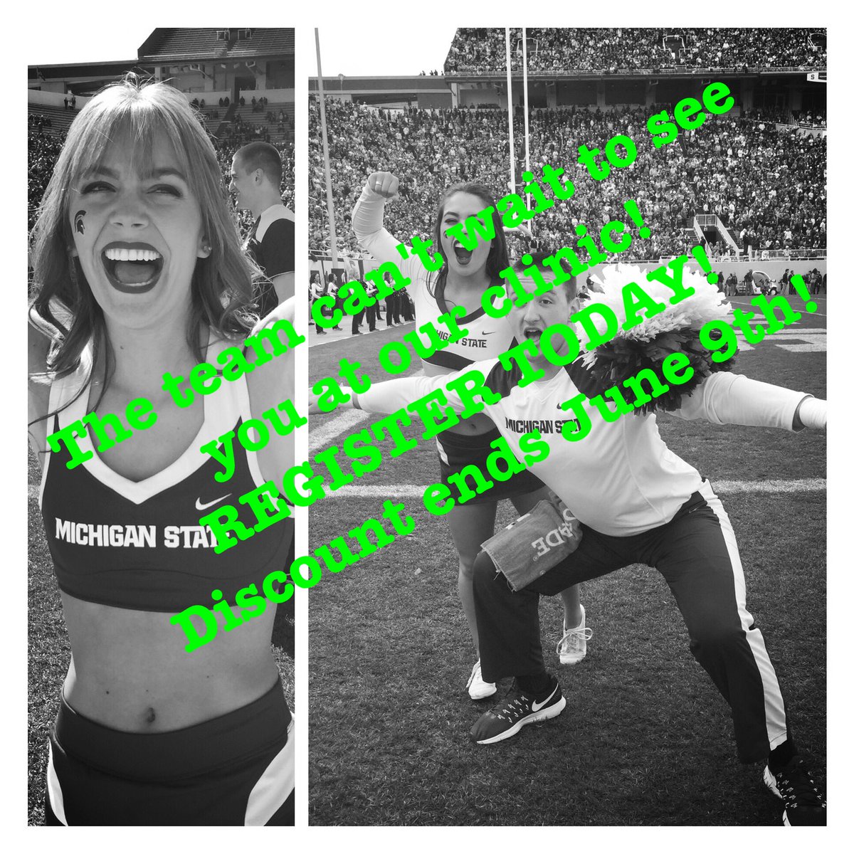 Michigan State Cheer (@msu_cheer) on Twitter photo REGISTER TODAY, Discount ends on June 9th!! Michiganstatecheeranddanceevents.com <a href="/CMUCheerleading/">CMUCheerleading</a> <a href="/WMUBroncoCheer/">WMUBroncoCheer</a> REGISTER TODAY, Discount ends on June 9th!! Michiganstatecheeranddanceevents.com <a href="/CMUCheerleading/">CMUCheerleading</a> <a href="/WMUBroncoCheer/">WMUBroncoCheer</a>